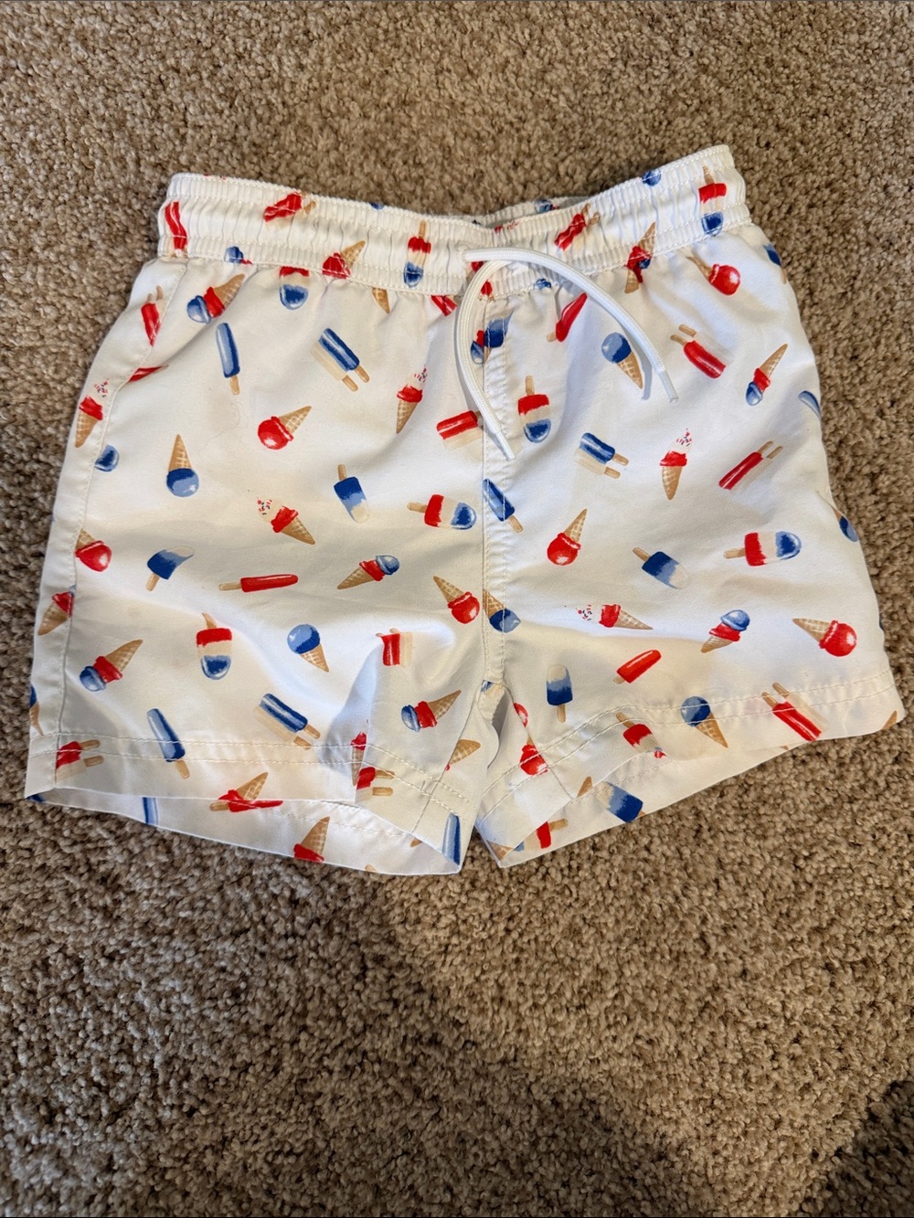 Janie and Jack White Swim Trunks with Red & Blue Popsicle Print